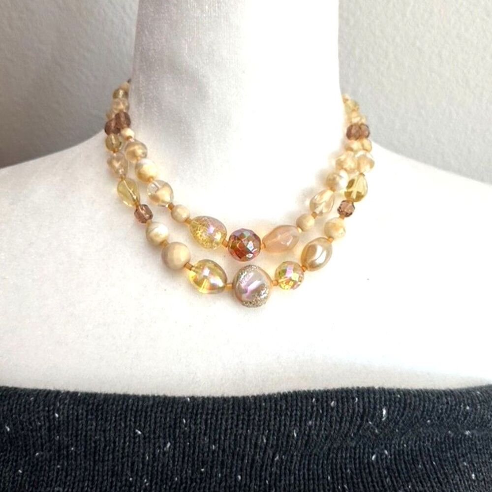 W Germany Glass Bead Double Strand Necklace